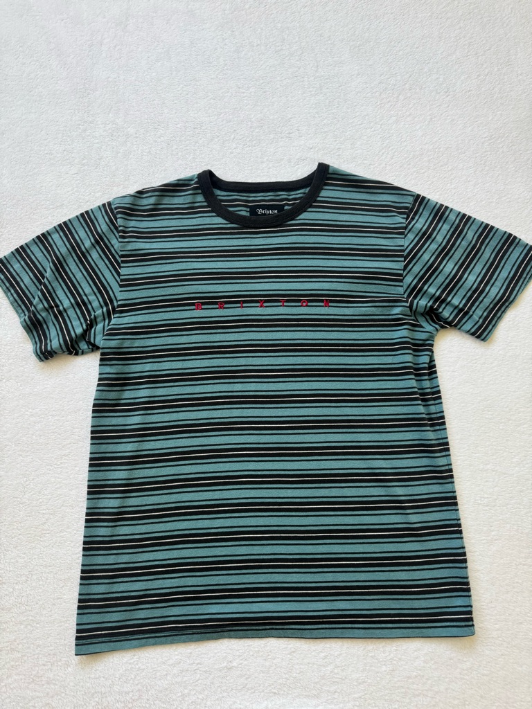 Brixton Teal & Black Striped Logo Tee